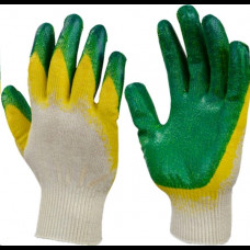 Перчатки ХБ с двойным латексным обливом 13 класс зеленые (300пар)