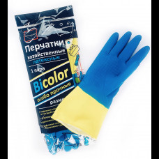 Перчатки хозяйственные BiColor сине-желтые L КонтинентПак (120)